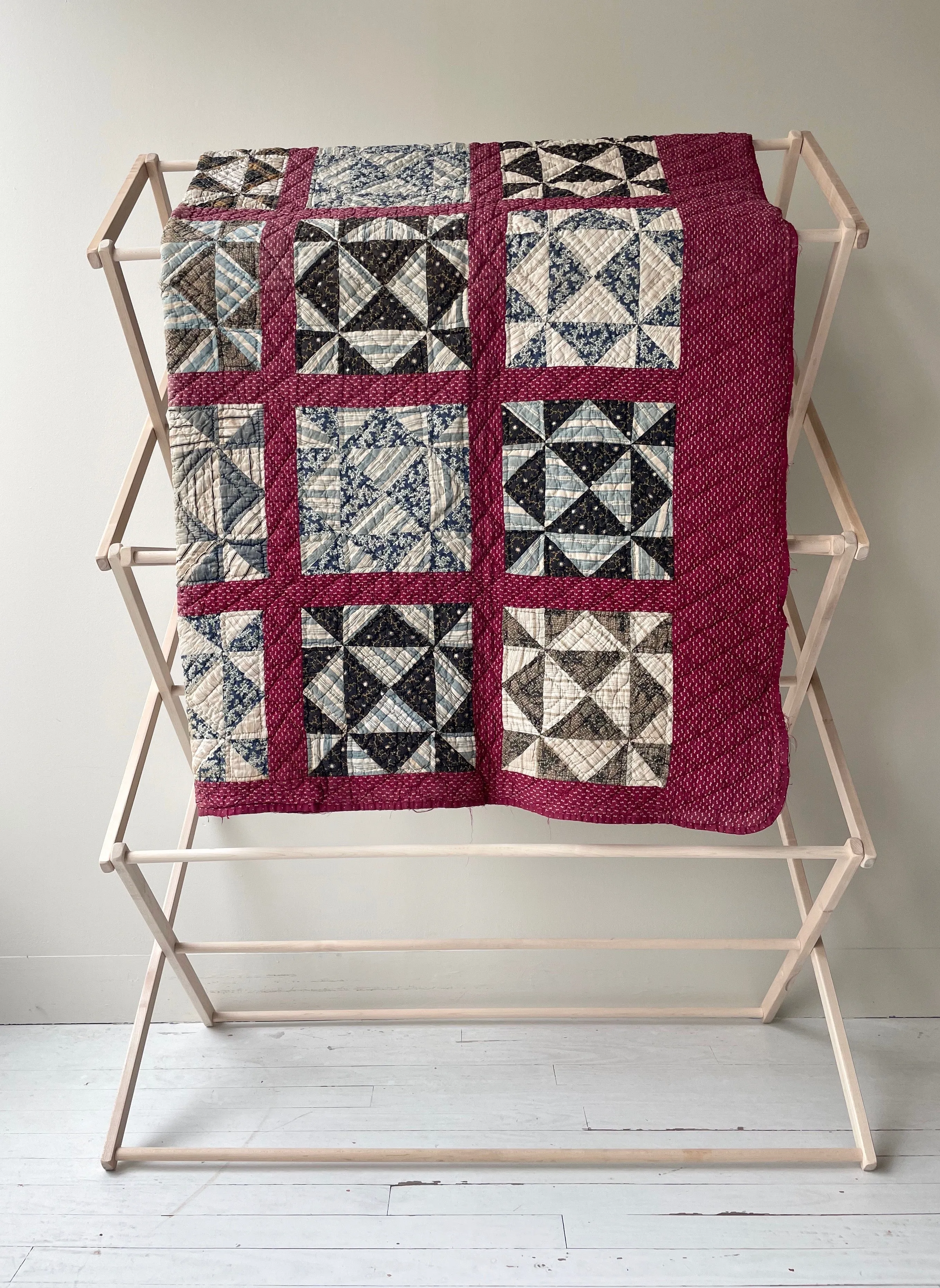 Antique 1880s Calico Blocks & Bars Quilt