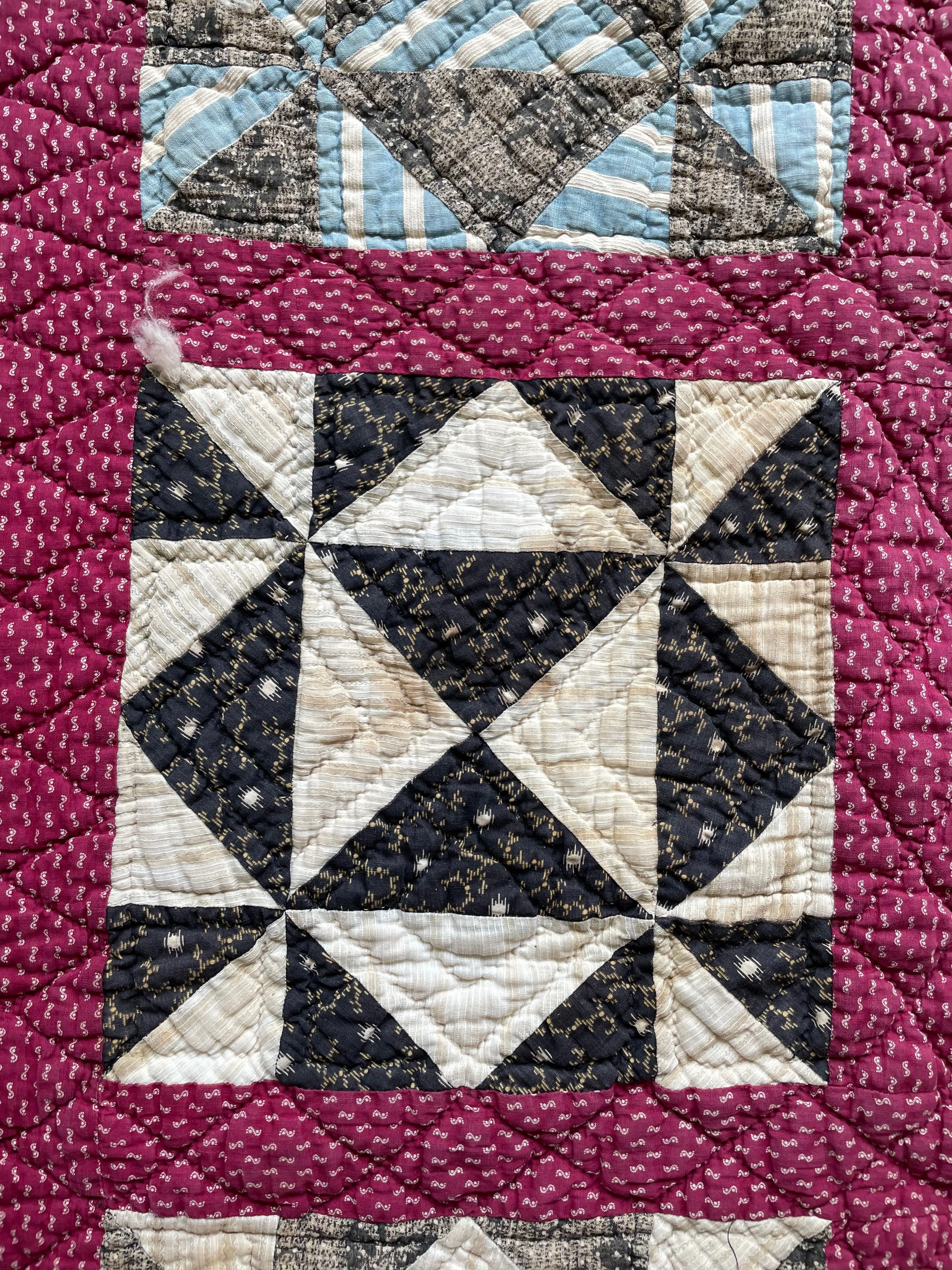 Antique 1880s Calico Blocks & Bars Quilt