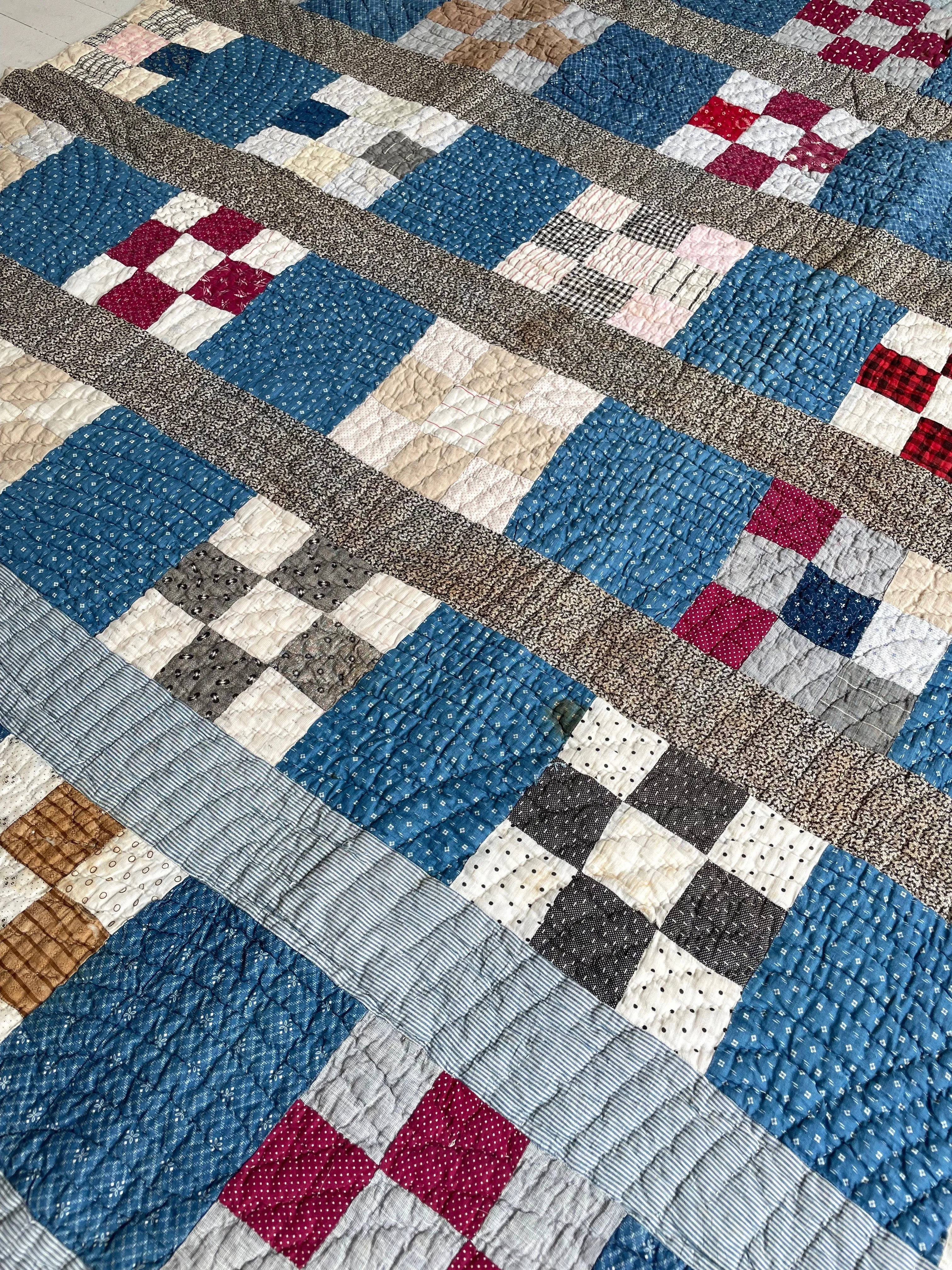 Antique Calico Nine Patch Quilt