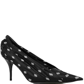 BB Logo Drape Satin Pump, Black/White