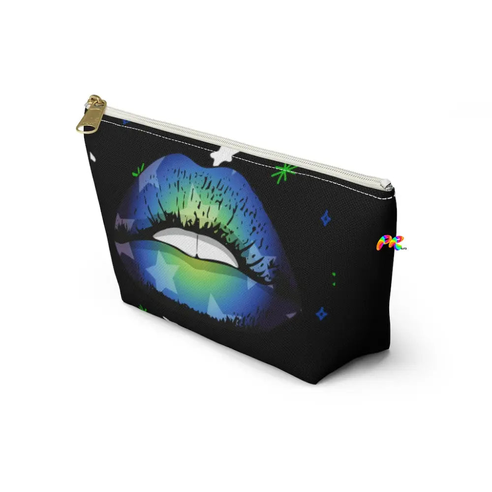 Black Makeup Bag with Blue Lips