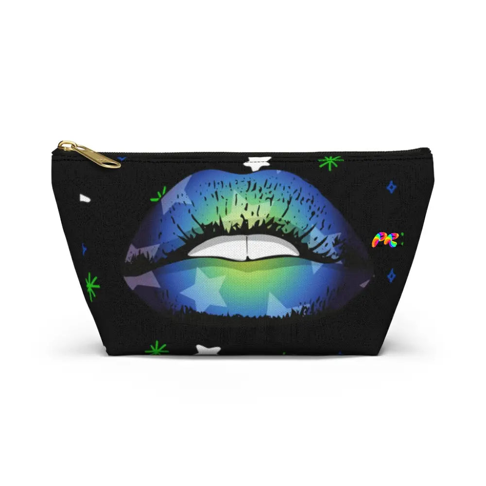 Black Makeup Bag with Blue Lips