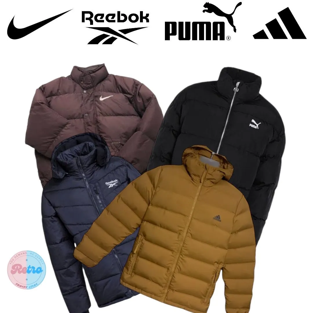 Branded Puffer Jackets *Nike*Adidas*Fila*Puma*Reebok* 10 Pieces