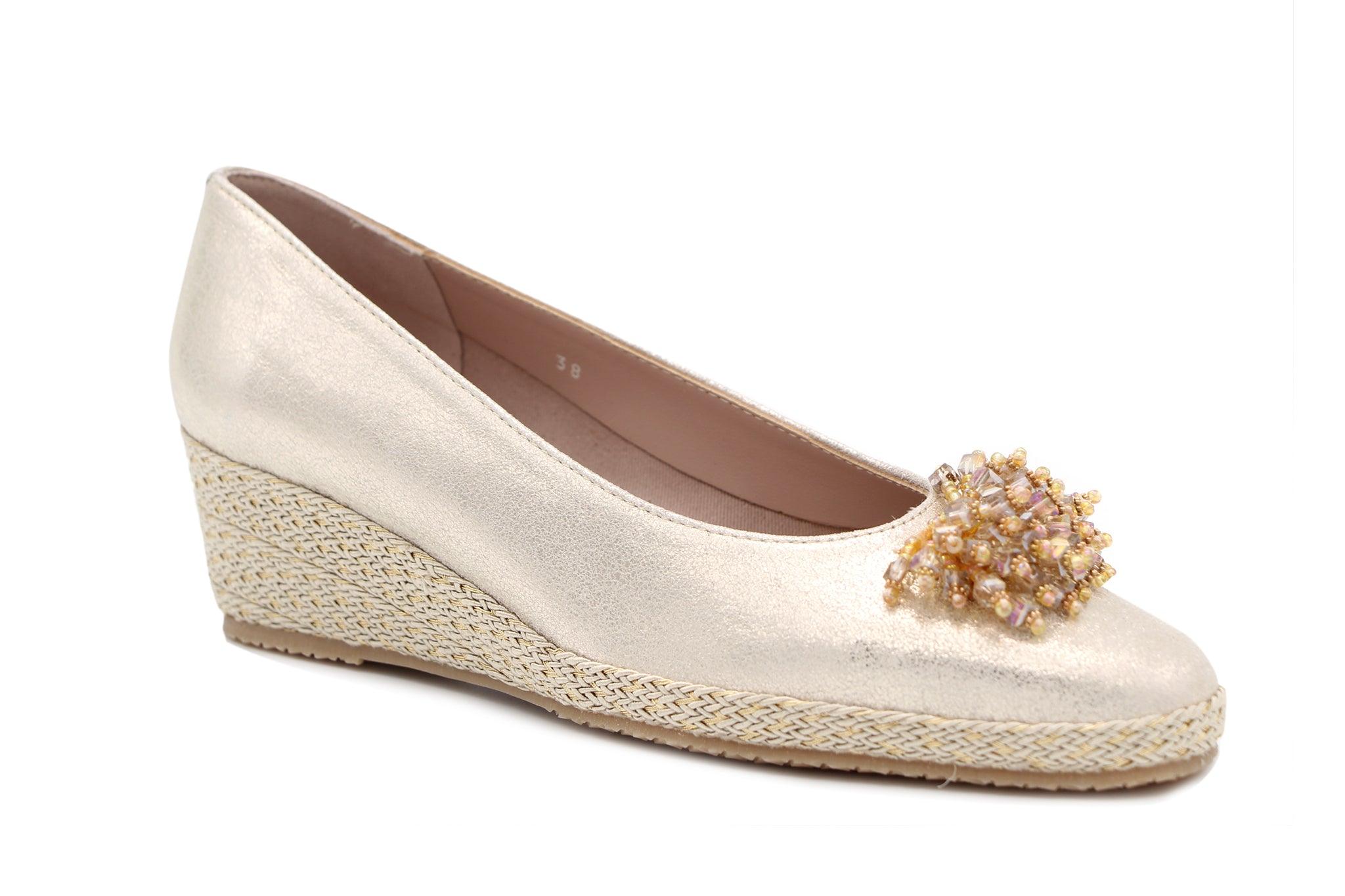 Bruno's Gold Wedge Shoe with Brooch