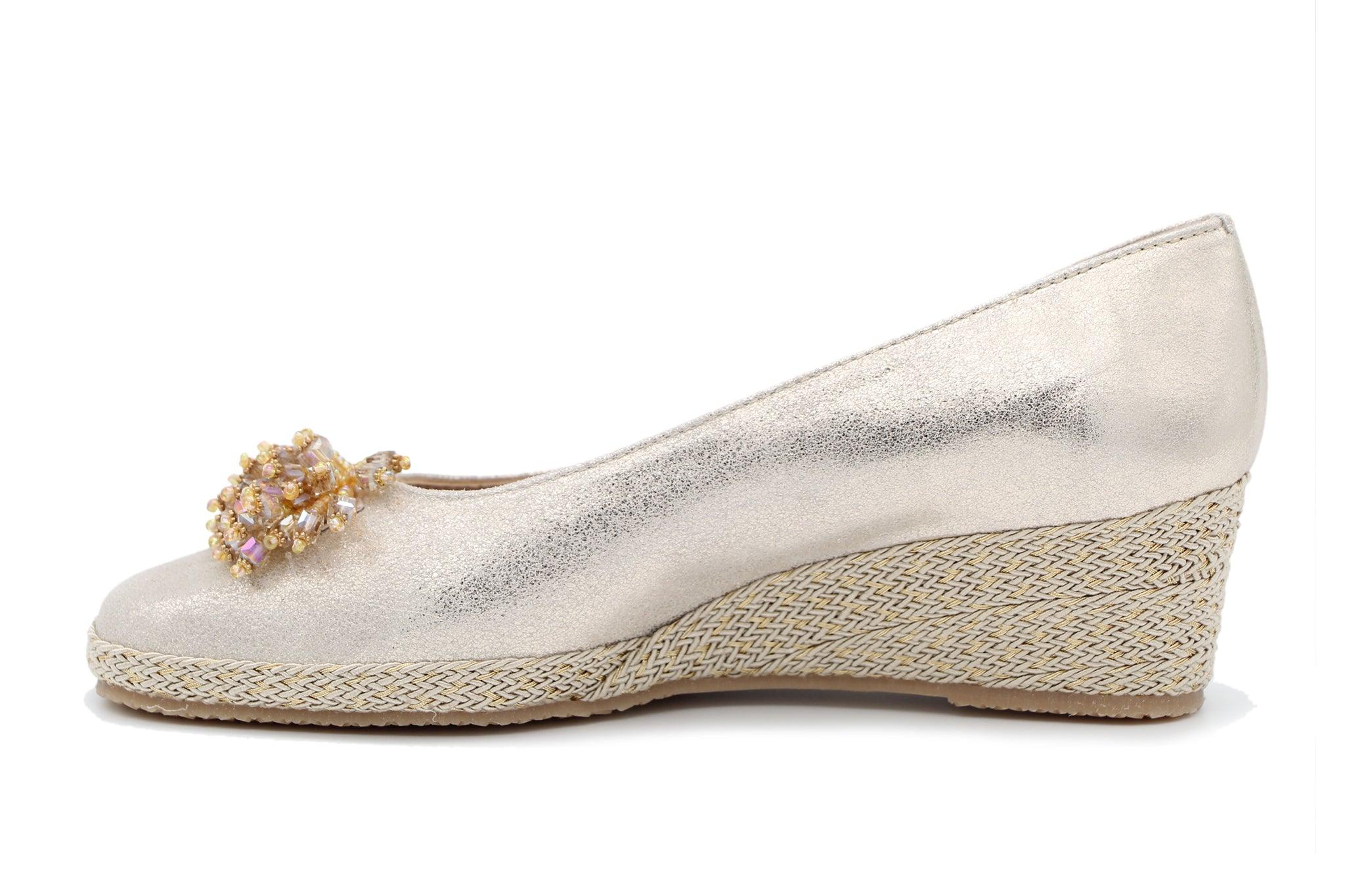 Bruno's Gold Wedge Shoe with Brooch