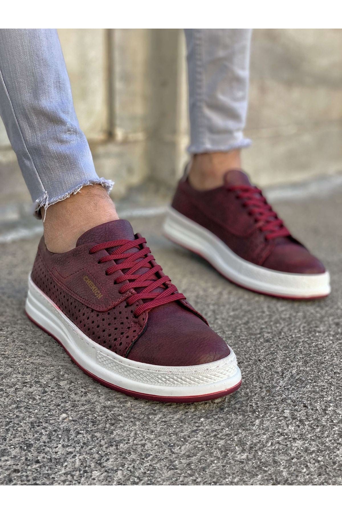 Chekich Men's Lace-up Claret Red Shoes ch043