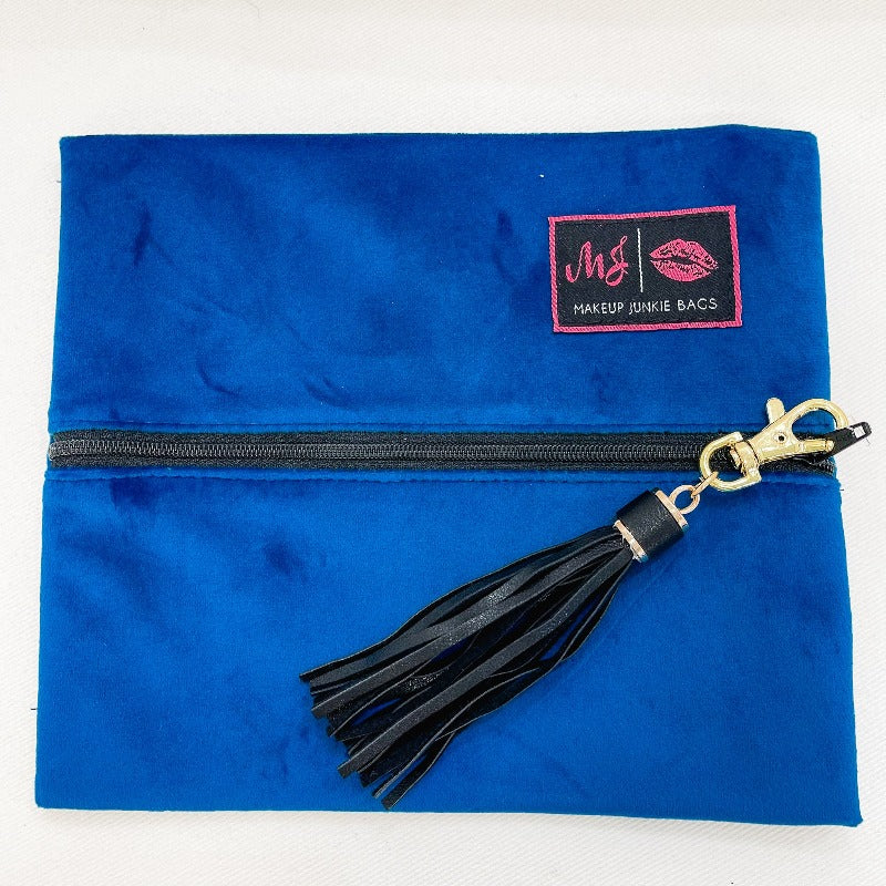 Cobalt Velvet Small Makeup Junkie Bag