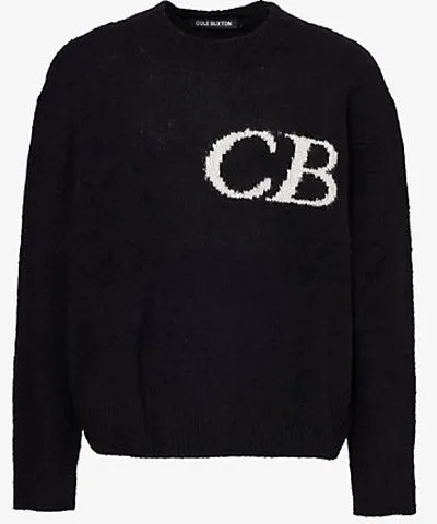 Cole Buxton Mens Black CB logo-intarsia wool-blend knitted jumper