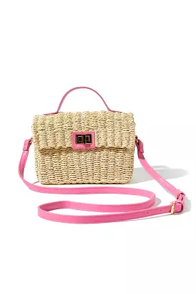 Contrast-Trim Basketwoven Crossbody Bag