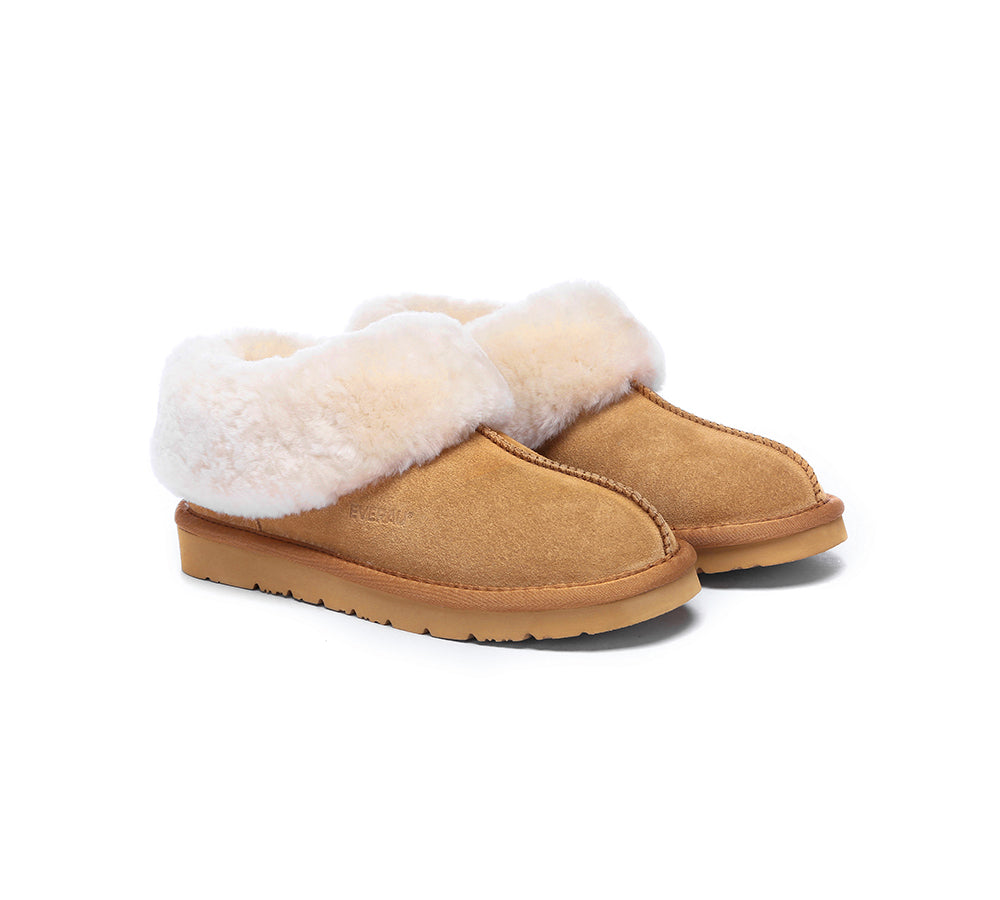 EVERAU UGG Sheepskin Wool Suede Ankle Slippers Homey