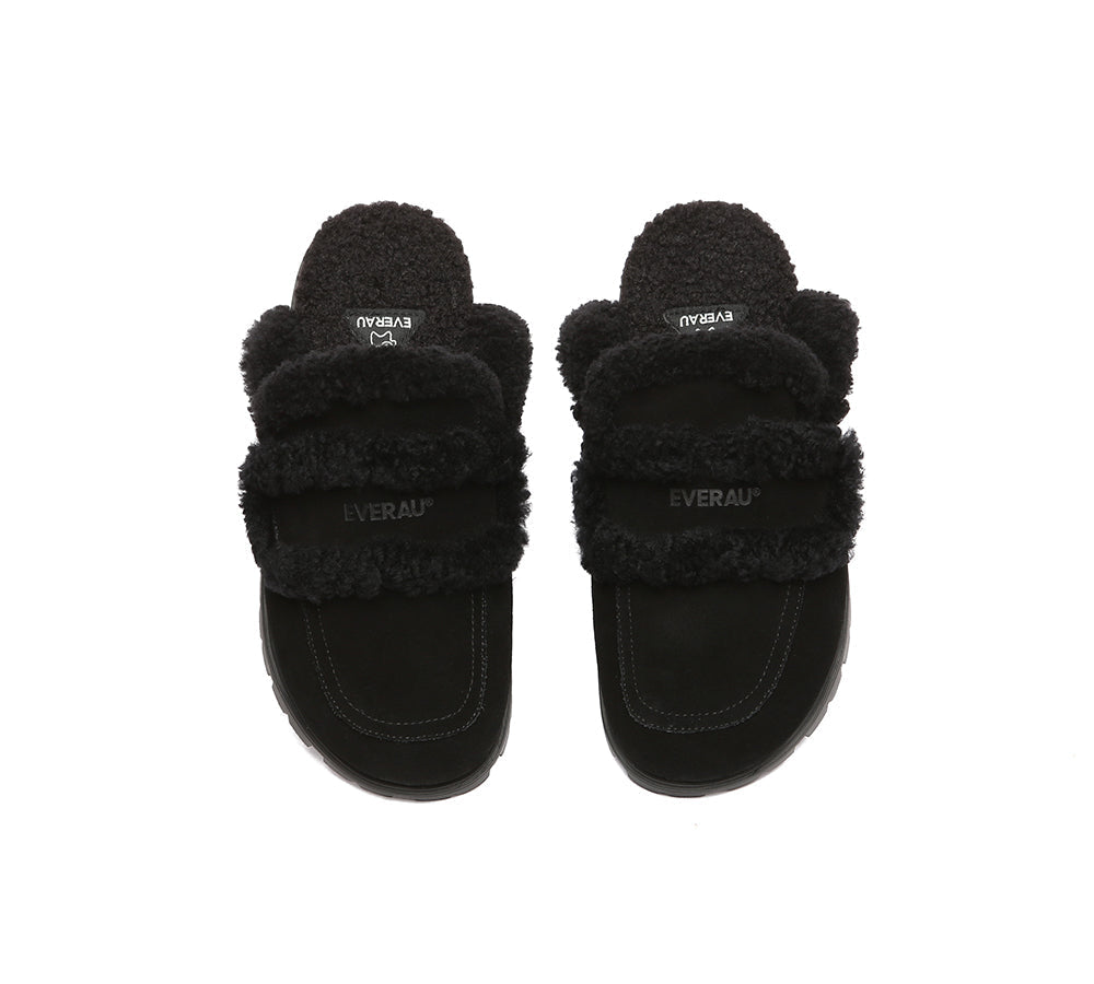 EVERAU UGG Women Sheepskin Wool Shearling Lined Slippers Remi