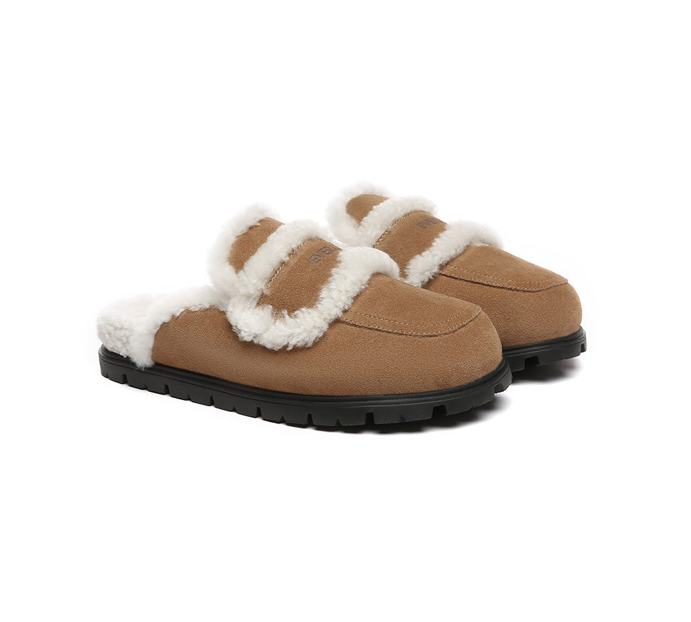 EVERAU UGG Women Sheepskin Wool Shearling Lined Slippers Remi