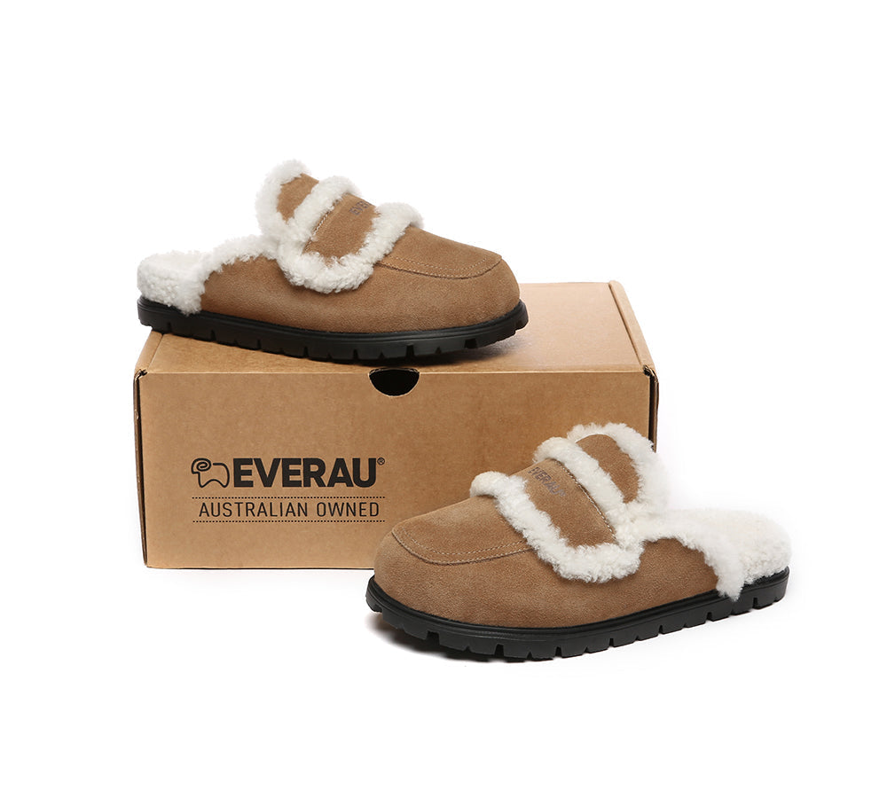 EVERAU UGG Women Sheepskin Wool Shearling Lined Slippers Remi