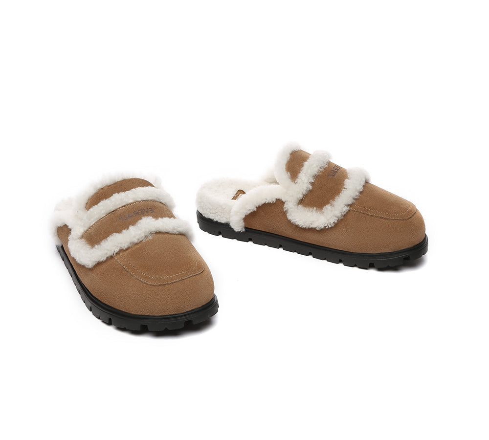 EVERAU UGG Women Sheepskin Wool Shearling Lined Slippers Remi