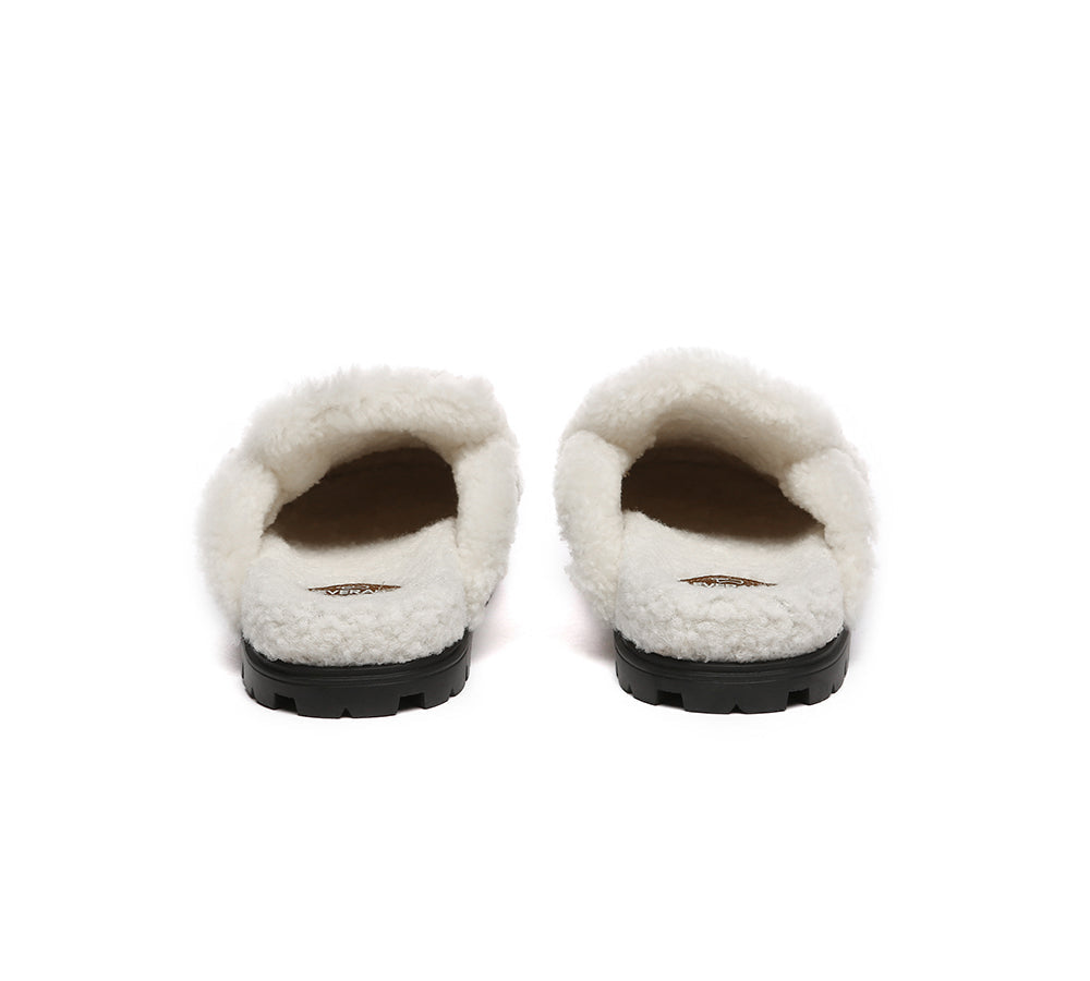 EVERAU UGG Women Sheepskin Wool Shearling Lined Slippers Remi