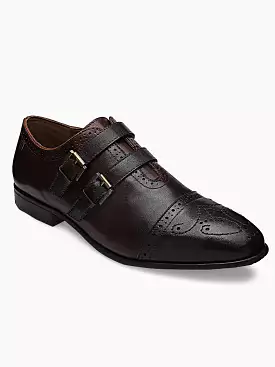 Ezok Men Brown Double Monk Strap Shoes