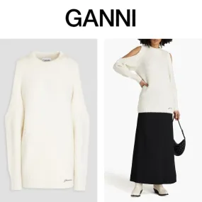 Ganni  |Crew Neck Casual Style Wool Long Sleeves Plain Party Style