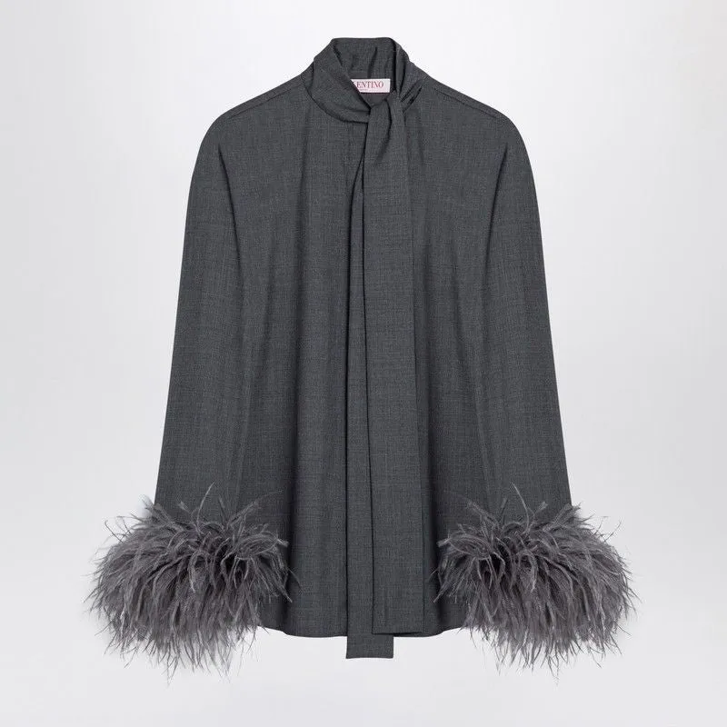 GREY WOOL SHIRT WITH FEATHERS