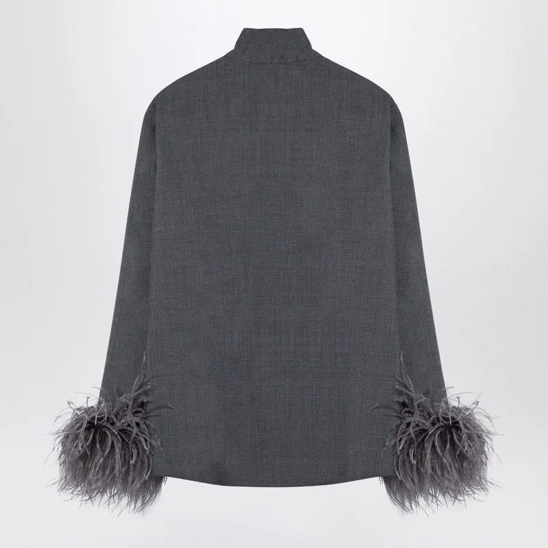 GREY WOOL SHIRT WITH FEATHERS