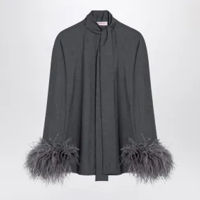 GREY WOOL SHIRT WITH FEATHERS