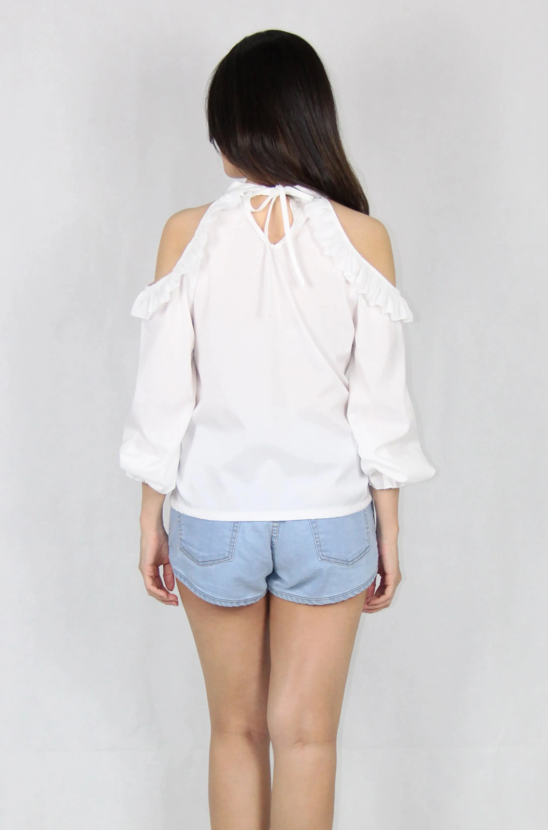 Halter Cold Shoulder Top in White