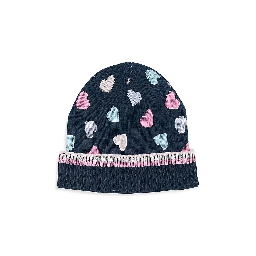 Hudson's Bay Kid's 2-Piece Heart-Print Toque & Knit Gloves Set