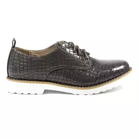 Lace Up Brogues Lunar Faux Croc Patent Ladies Casual Shoes Croft Grey