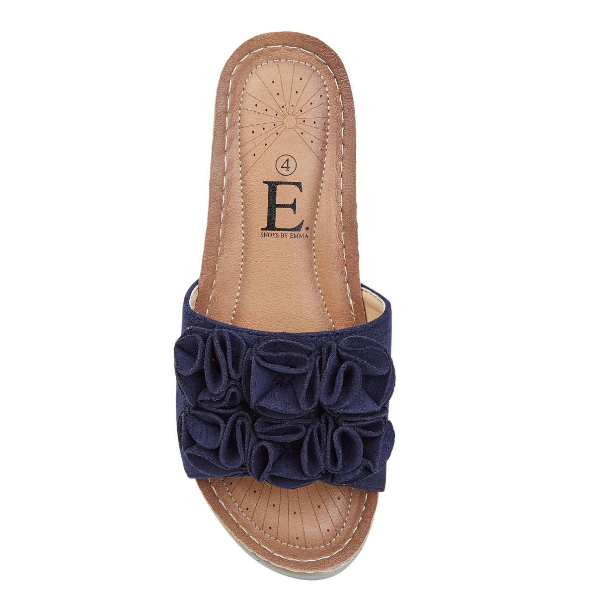 Ladies Navy Blue Mules Faux Suede Ruffle SALE