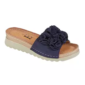 Ladies Navy Blue Mules Faux Suede Ruffle SALE