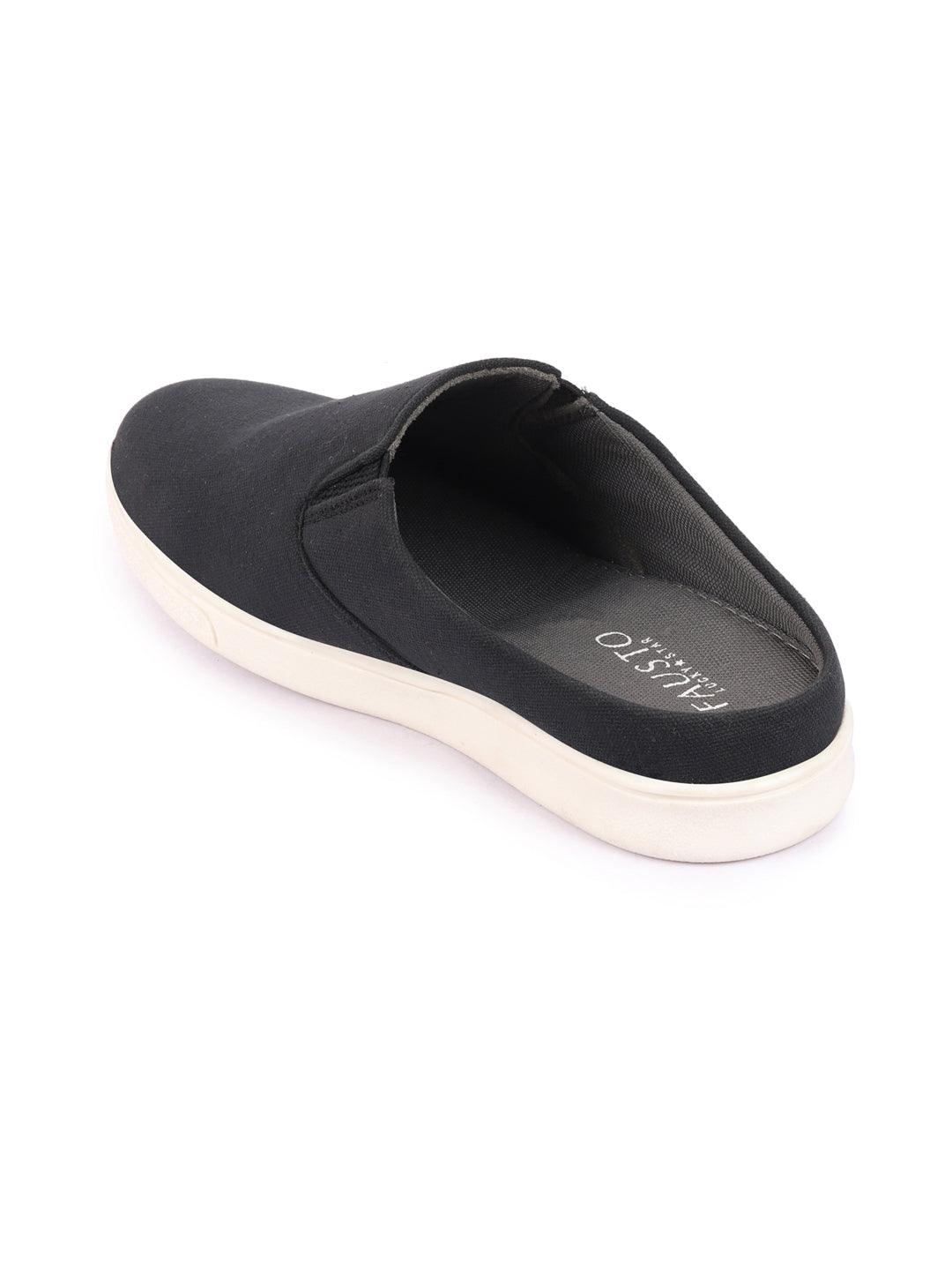 Men Black Casual Back Open Canvas Stylish Slip On Shoes