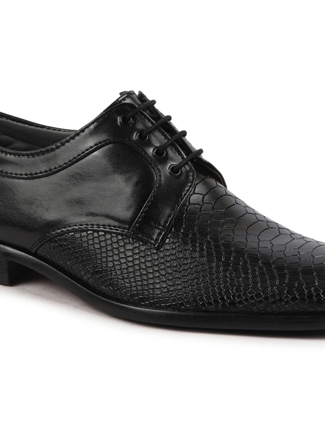 Men Black Leopard Textured Derby Formal Lace Up Shoes For Office|Work|Wedding|Party