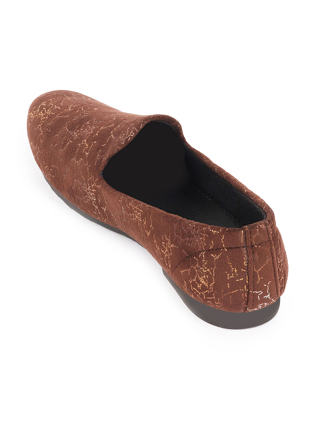 Men Brown Velvet Printed Design Ethnic Wedding Party Prom Slip On Loafer Shoes