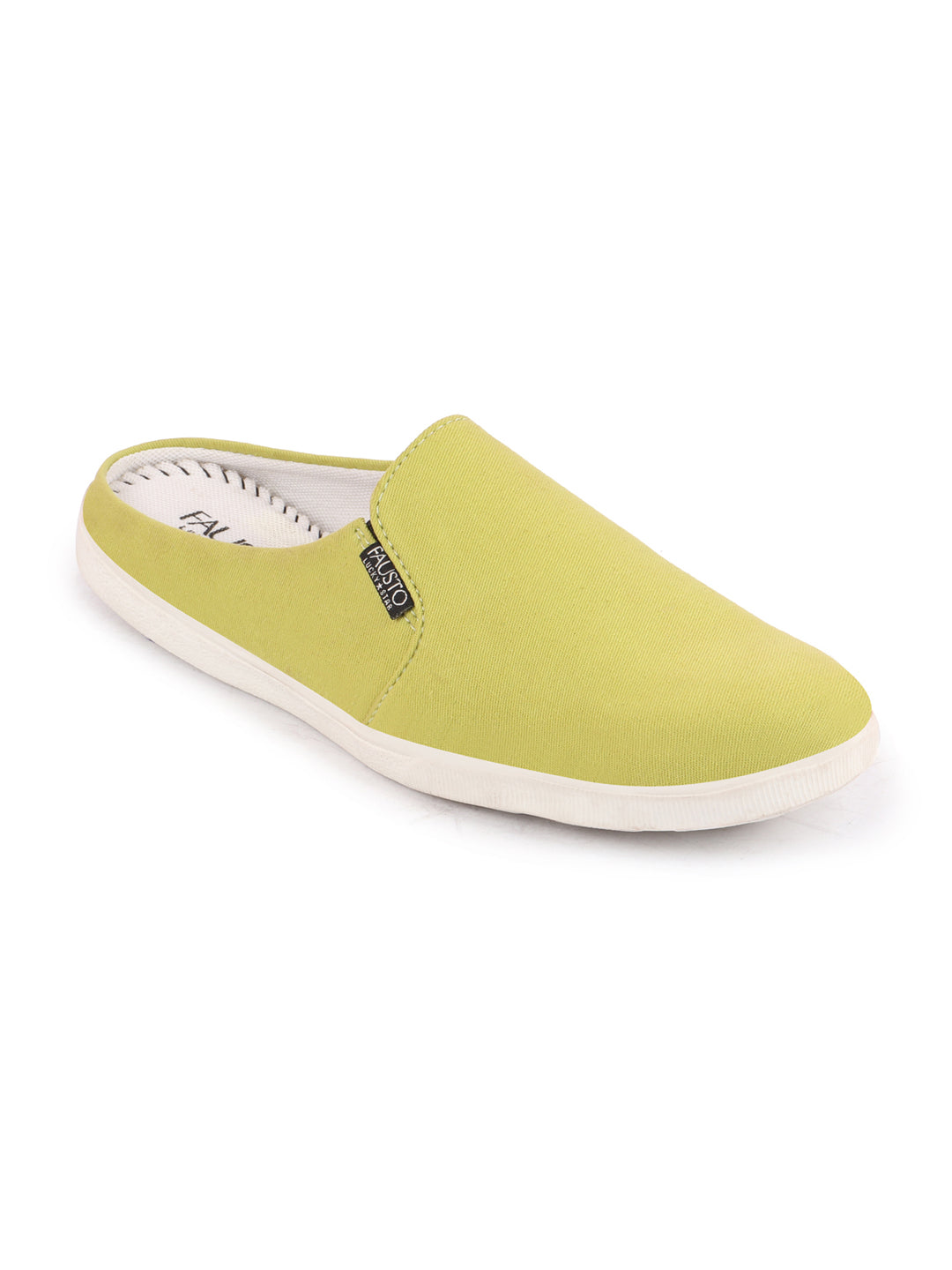 Men Green Casual Back Open Canvas Stylish Slip On Shoes