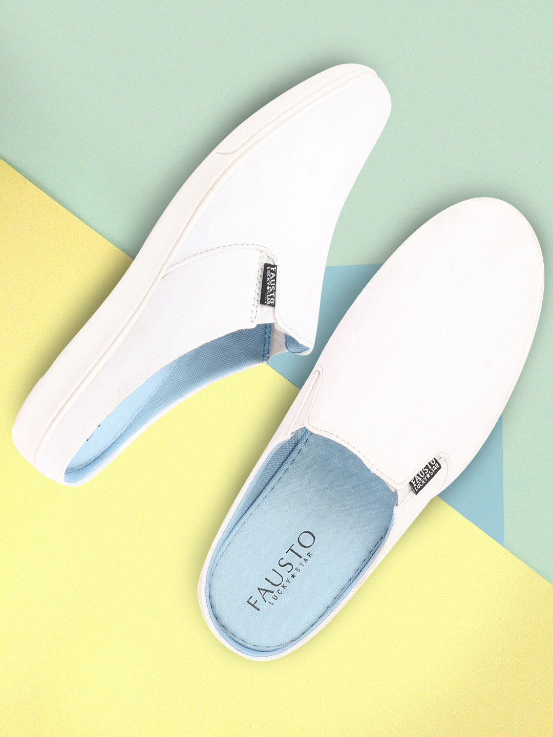 Men White Casual Back Open Canvas Stylish Slip On Shoes