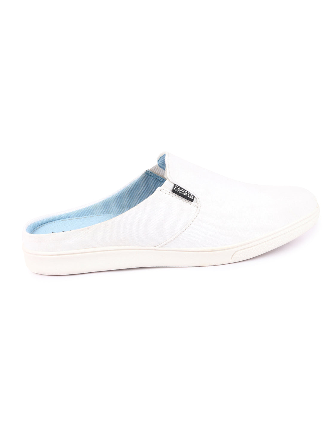 Men White Casual Back Open Canvas Stylish Slip On Shoes