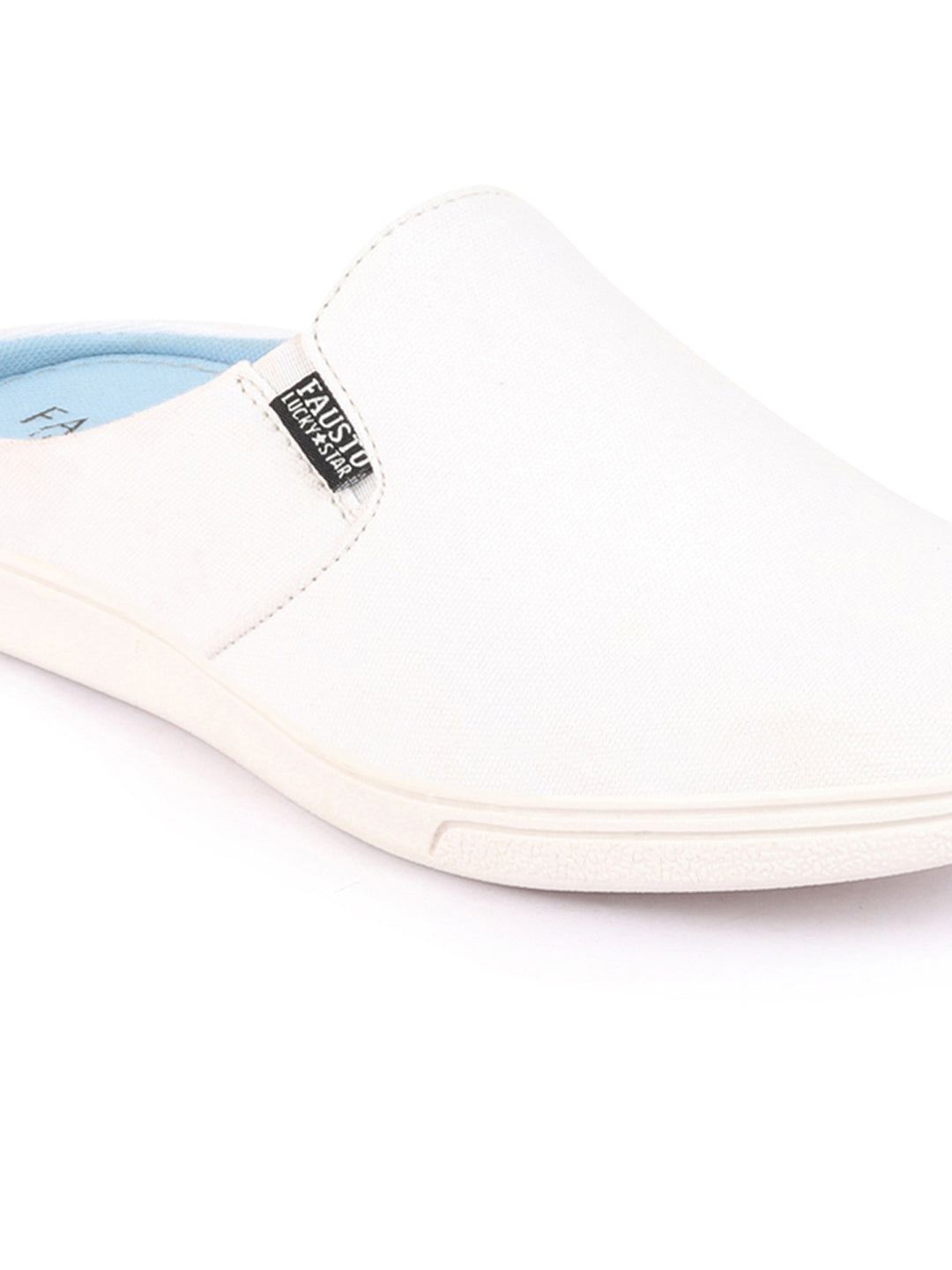 Men White Casual Back Open Canvas Stylish Slip On Shoes