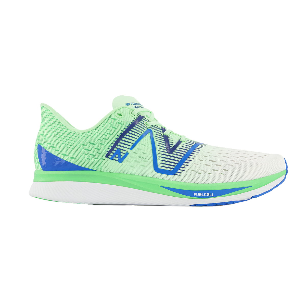 Men's New Balance FuelCell SuperComp Pacer, White/Vibrant Spring Glo, 10.5 D Medium