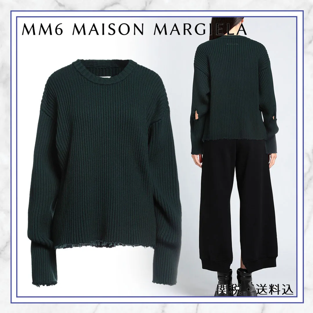 MM6 Maison Margiela  |Crew Neck Wool Long Sleeves Plain Cotton Party Style