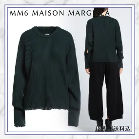 MM6 Maison Margiela  |Crew Neck Wool Long Sleeves Plain Cotton Party Style