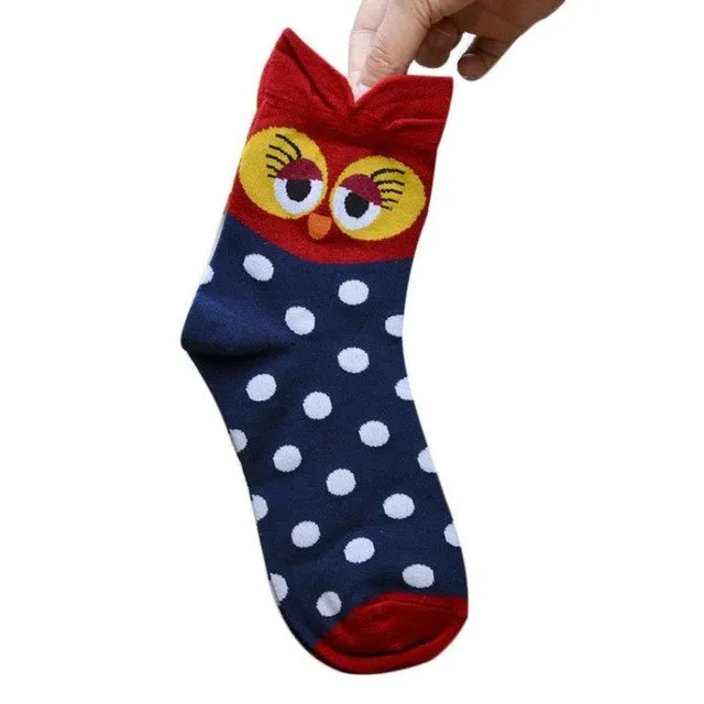 Owl Cartoon Socks Kawaii Women Autumn Casual Ankle Socks 3D Printing Korean Socks Warm Winter Wear Chausettes Femme#A127 SM6