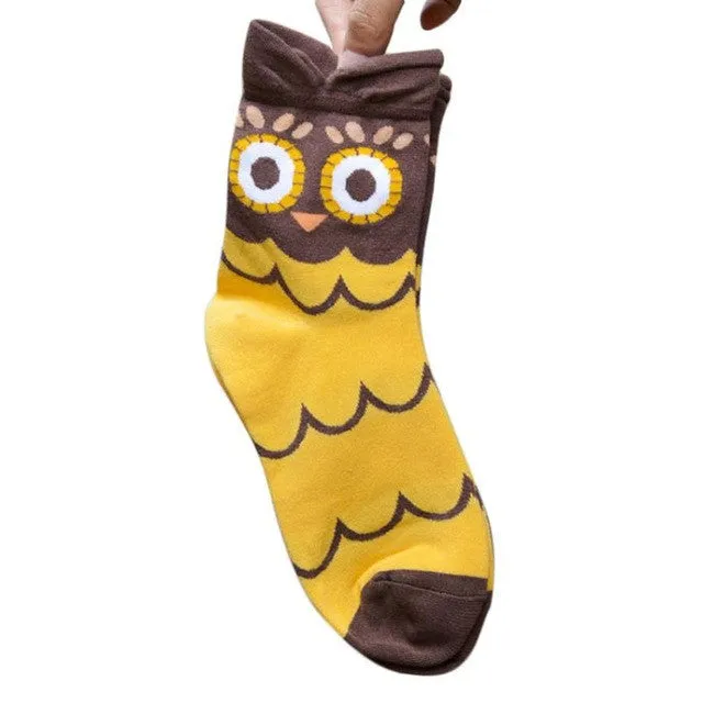 Owl Cartoon Socks Kawaii Women Autumn Casual Ankle Socks 3D Printing Korean Socks Warm Winter Wear Chausettes Femme#A127 SM6