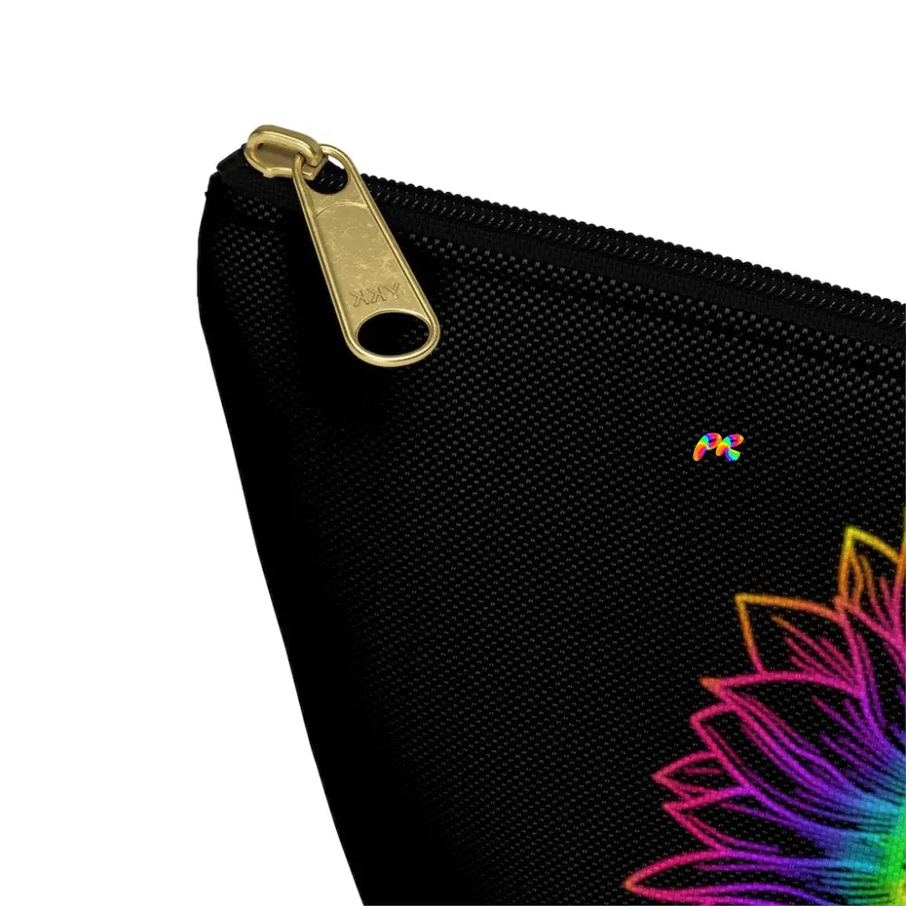 Rainbow Flower Black Makeup Bag