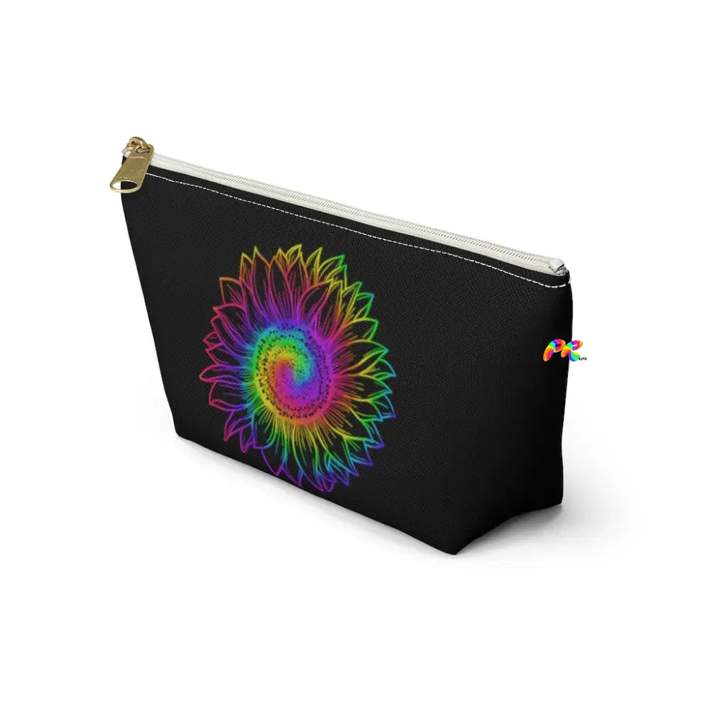 Rainbow Flower Black Makeup Bag