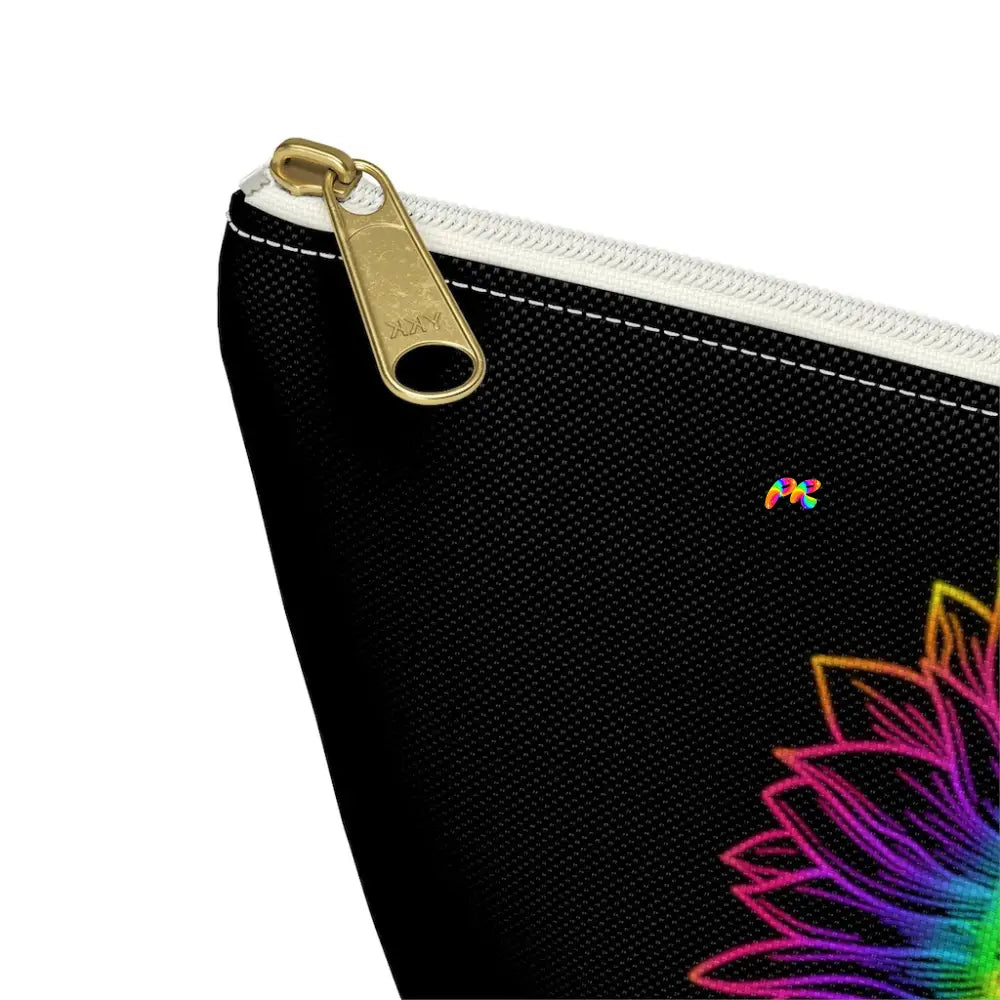 Rainbow Flower Black Makeup Bag