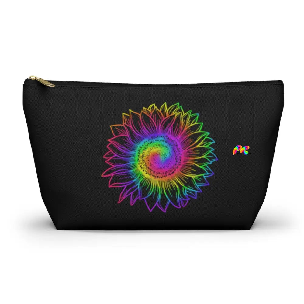 Rainbow Flower Black Makeup Bag