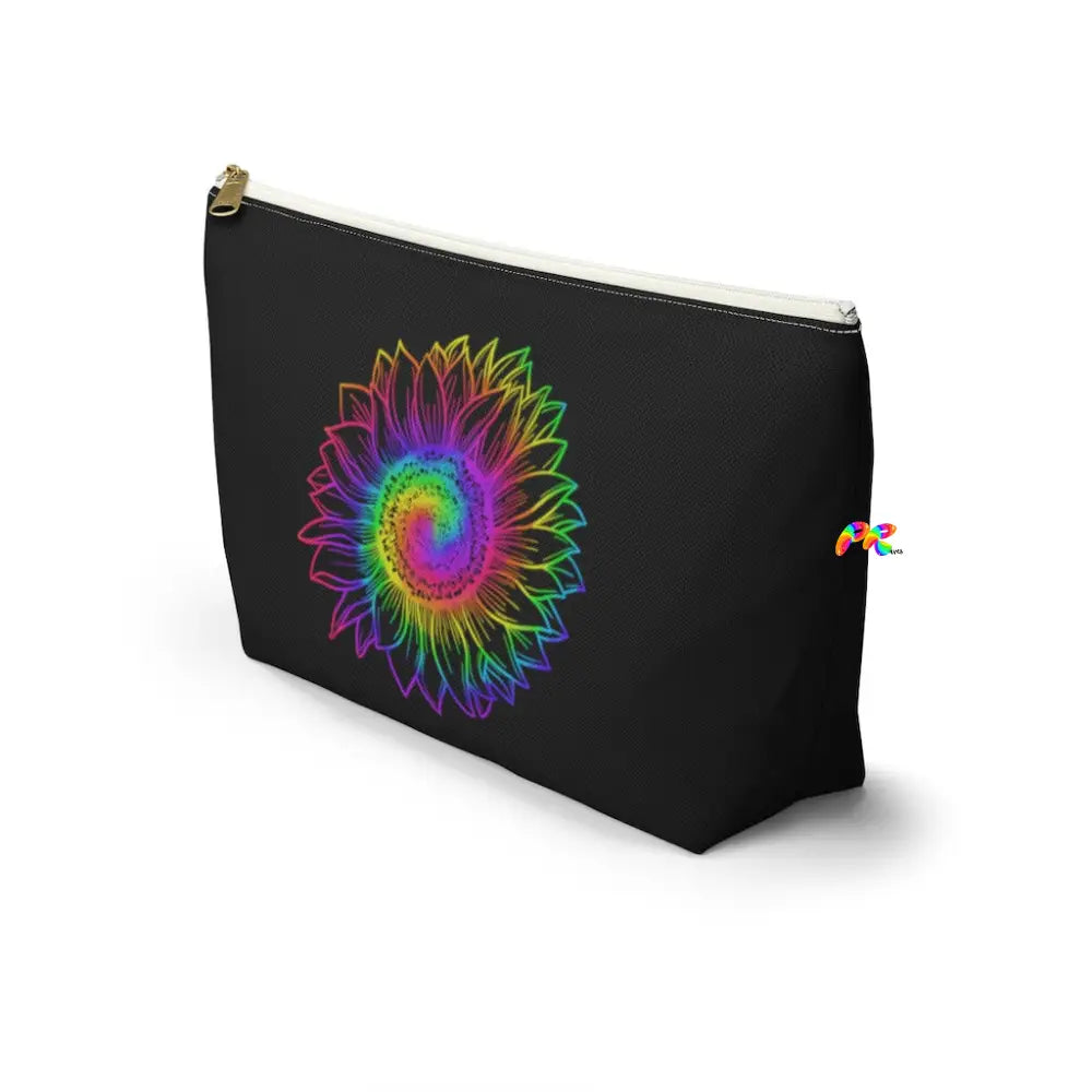 Rainbow Flower Black Makeup Bag