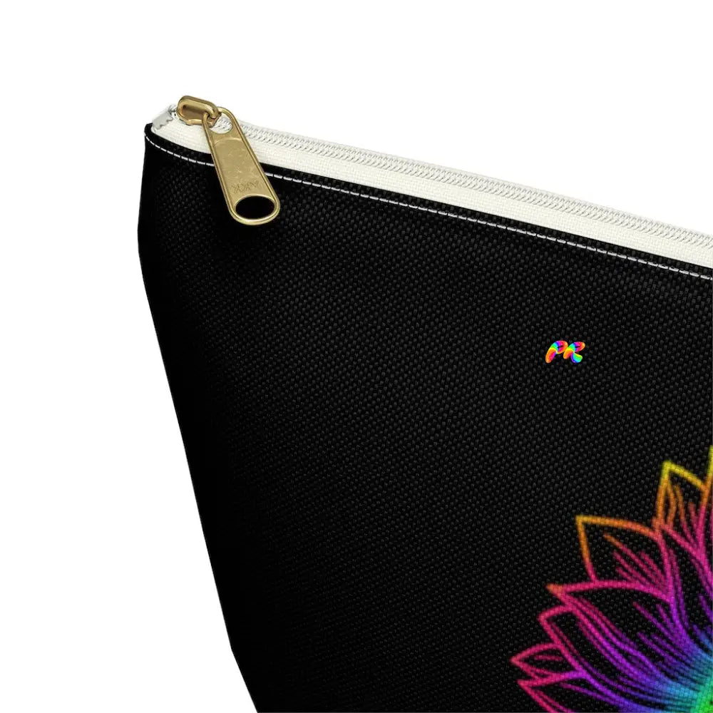 Rainbow Flower Black Makeup Bag