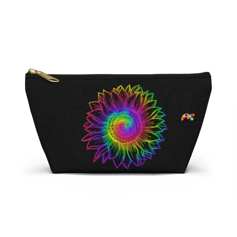 Rainbow Flower Black Makeup Bag