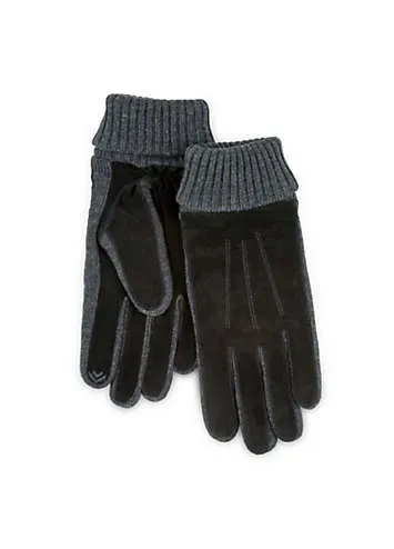 Totes Mens Black Suede & Knit Gloves | Kaleidoscope