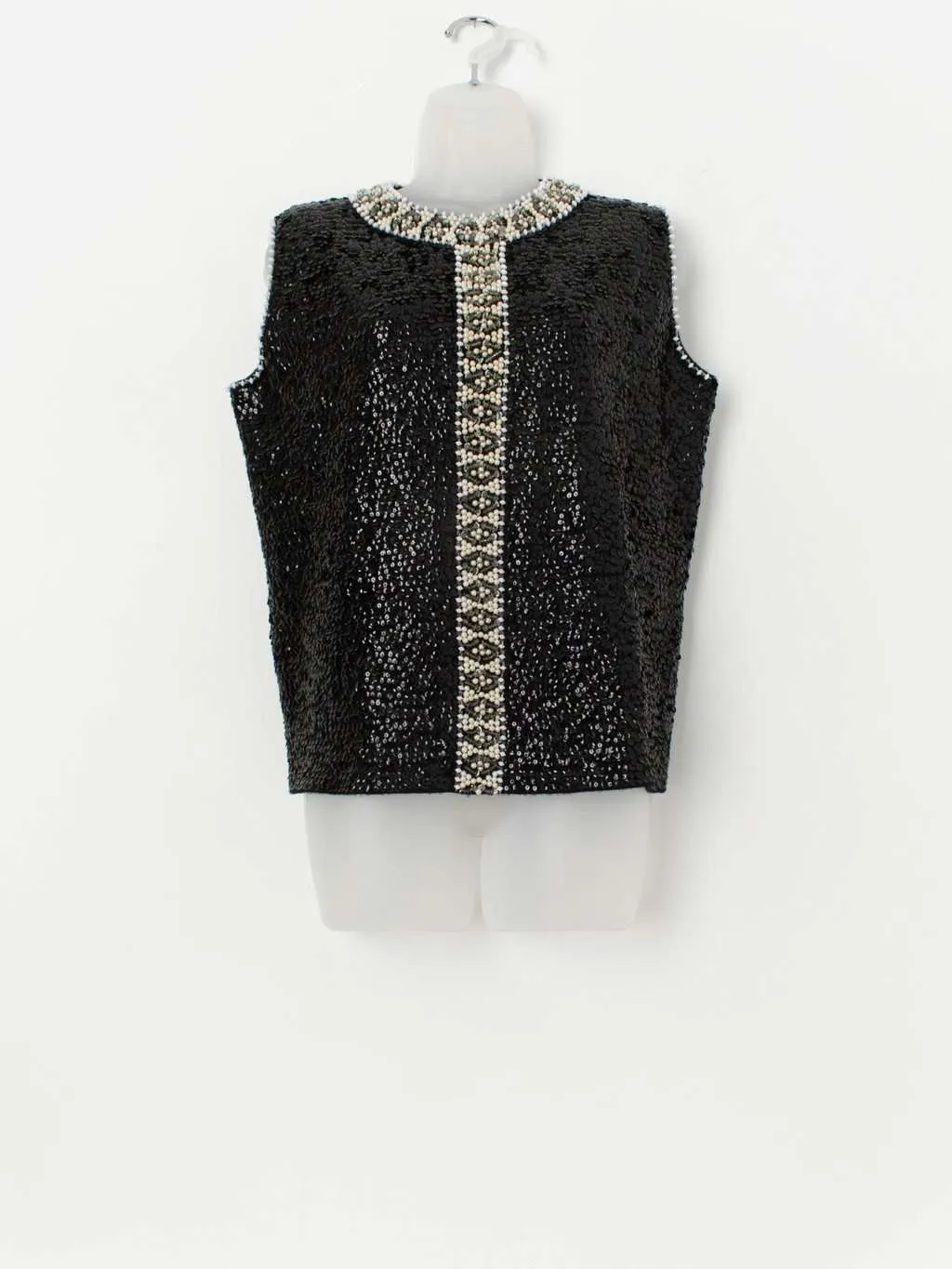 Vintage 60s wool beaded top, sequin vest black and white – Medium / Large